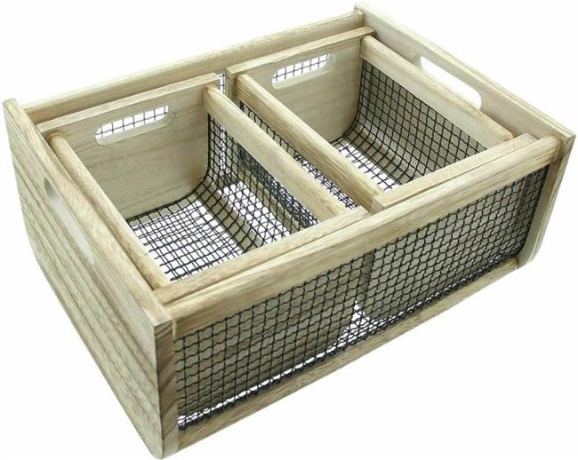 Holzkiste "Trend" mit Metall im 3er Set, Obstkorb, Aufbewahrung, Küche, Deko