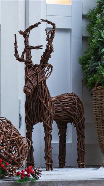 Preview: Deko-Figur 'Rentier', Rebenzweige auf Metall geflochten, 76 cm hoch, Adventsdeko
