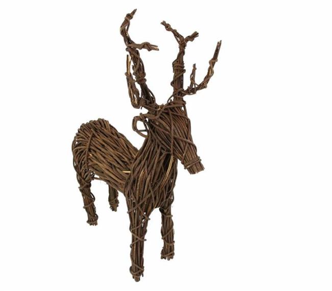 Preview: Dekofigur "Rentier", Rebenzweige auf Metall geflochten, 76 cm hoch, Winterdeko