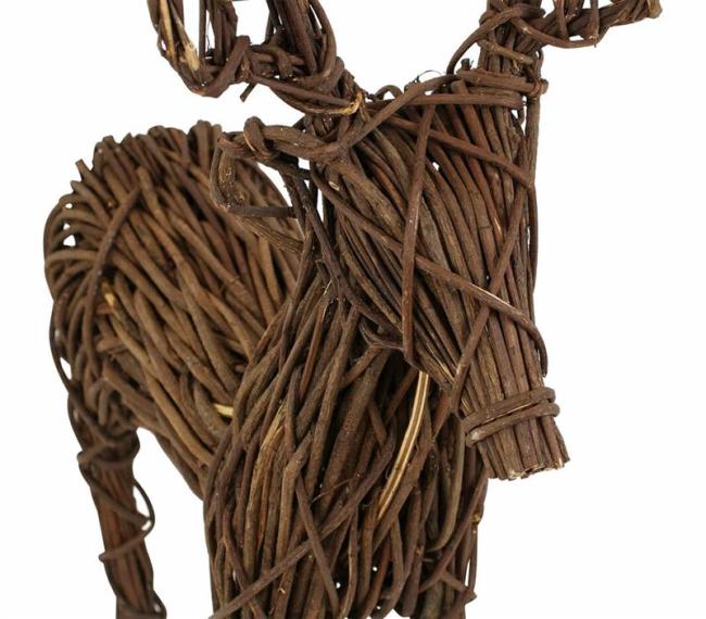 Preview: Dekofigur "Rentier", Rebenzweige auf Metall geflochten, 76 cm hoch, Winterdeko