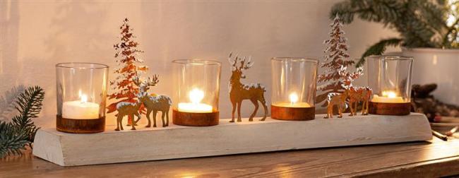 Preview: Lichterboard 'Winterlandschaft' für 4 Kerzen, Halter für Teelichter, Adventskranz, Weihnachtsdeko