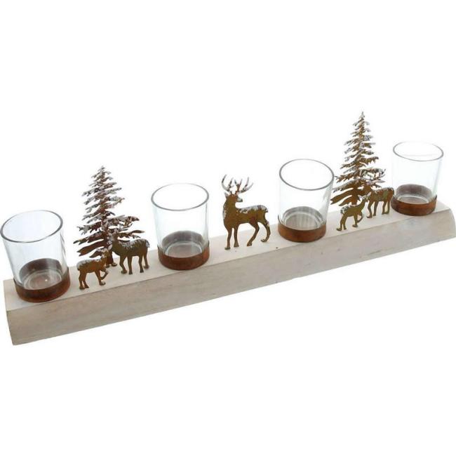 Preview: Lichterboard "Winterlandschaft" aus Holz für 4 Kerzen, Teelichthalter, Adventskranz, Teelichtgläser, Adventsdeko