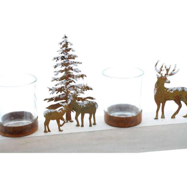 Preview: Lichterboard "Winterlandschaft" aus Holz für 4 Kerzen, Teelichthalter, Adventskranz, Teelichtgläser, Adventsdeko