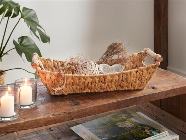 große Schale aus Wasserhyazinthe, 46x19 cm, stabil geflochten, Dekoschale, Obstkorb