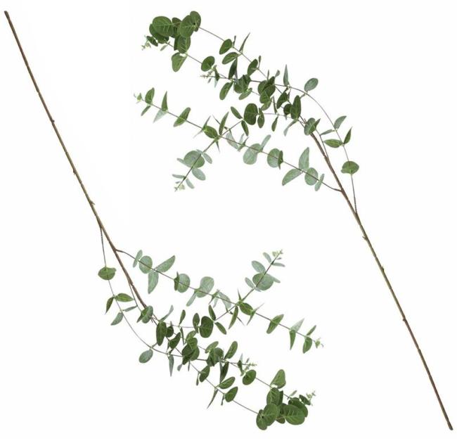 Preview: Deko-Zweig "Eukalyptus", 2er Set Ast mit Blättern, Kunst-Pflanze mit Glitzer