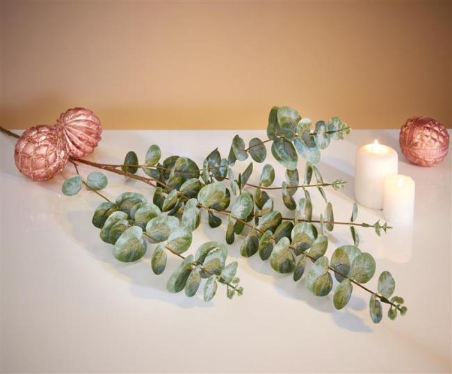 Deko-Zweig "Eukalyptus", 2er Set Ast mit Blättern, Kunst-Pflanze mit Glitzer