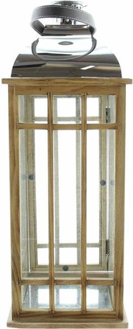 Laterne "Wood" aus Holz & Glas, 60 cm hoch, Holzlaterne mit Henkel & Metalldach, Windicht, Bodenlaterne, Kerzenlaterne