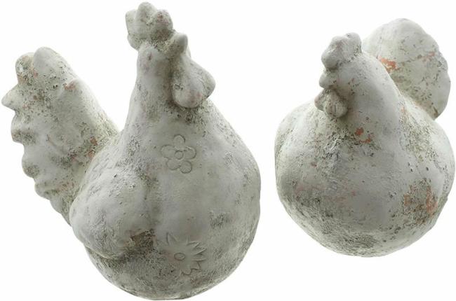 Preview: Deko-Figur "Huhn & Hahn", 2er Set, Figurenset aus Terracotta im Shabby-Look