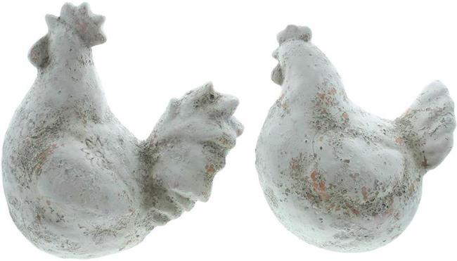 Deko-Figur "Huhn & Hahn", 2er Set, Figurenset aus Terracotta im Shabby-Look