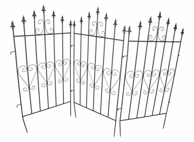 Preview: 4x Dekozaun "Lilie" 111 cm hoch aus Metall, schwarz, Vintage Gartenzaun, Metallzaun, Steckzaun, Zierzaun, Vorgartenzaun