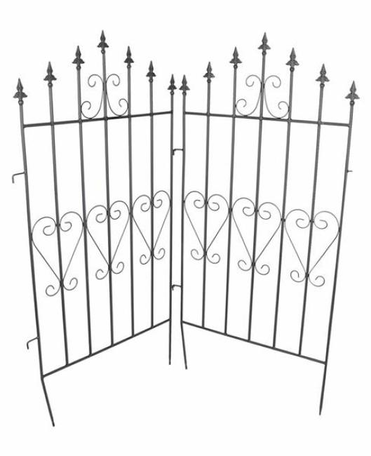 Preview: 4x Dekozaun "Lilie" 111 cm hoch aus Metall, schwarz, Vintage Gartenzaun, Metallzaun, Steckzaun, Zierzaun, Vorgartenzaun