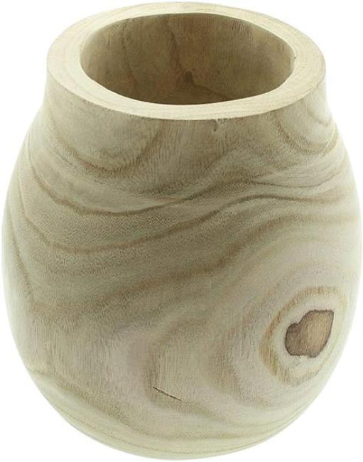 Preview: Dekovase "Wood", bauchig, aus naturbelassenem Paulownia Holz, 24 cm hoch, Vase für Trockenblumen, Holzvase, Tischvase