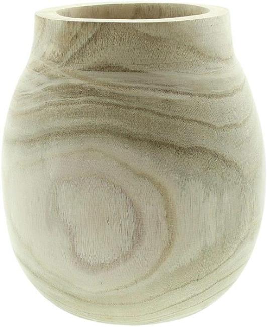 Preview: Dekovase "Wood", bauchig, aus naturbelassenem Paulownia Holz, 24 cm hoch, Vase für Trockenblumen, Holzvase, Tischvase