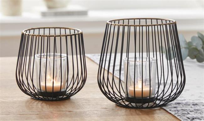 Preview: Windlicht 'Modern', 2er Set, aus Metall und Glas, 11 und 13 cm hoch, Teelichthalter