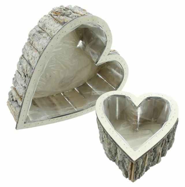 Preview: 2x Pflanzer "Herz" aus Holz, rustikales Pflanzgefäß in Herzform, Kräutertopf, Pflanztopf braun, Gartendeko für Draußen
