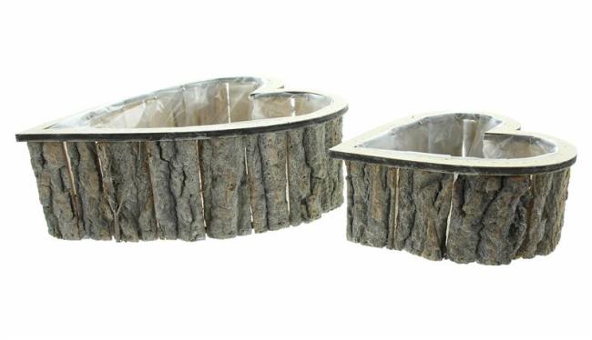 Preview: 2x Pflanzer "Herz" aus Holz, rustikales Pflanzgefäß in Herzform, Kräutertopf, Pflanztopf braun, Gartendeko für Draußen