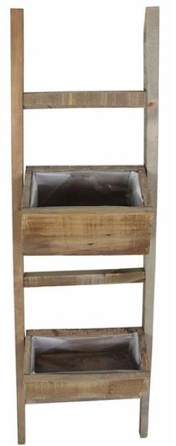 Preview: Pflanzleiter "Rustikal" aus recyceltem Holz, 110 cm hoch, mit 2 Pflanzkästen, Balkon & Gartendeko für Draußen, Blumenkasten, Hochbeet