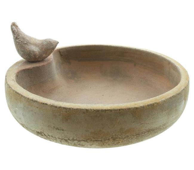 Preview: Vogeltränke aus Terracotta im Antik-Look, Ø 32 cm, mit Zier-Vogel, Futterstelle, Wassertränke, Wasserschale, Gartendeko für Draußen