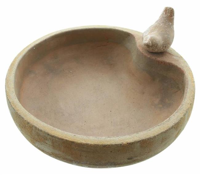 Vogeltränke aus Terracotta im Antik-Look, Ø 32 cm, mit Zier-Vogel, Futterstelle, Wassertränke, Wasserschale, Gartendeko für Draußen