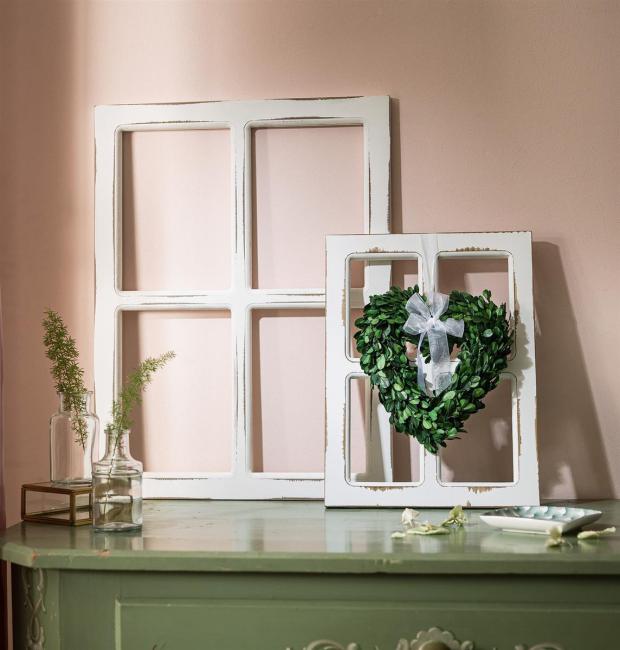 2 Dekofenster aus Holz im Shabby Look, weiß, Deko Fensterrahmen, Holzfenster, Sprossenfenster