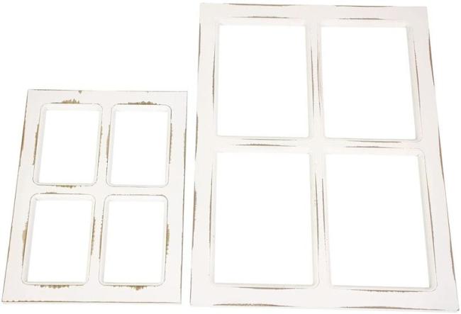 Preview: 2 Dekofenster aus Holz im Shabby Look, weiß, Deko Fensterrahmen, Holzfenster, Sprossenfenster