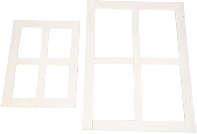 Preview: 2 Dekofenster aus Holz im Shabby Look, weiß, Deko Fensterrahmen, Holzfenster, Sprossenfenster