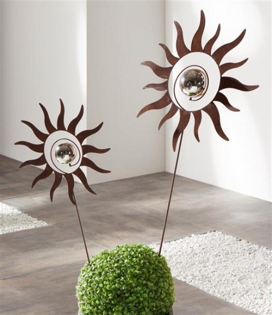Preview: 2x Gartenstecker 'Kugelsonne' aus Metall, 103-127 cm hoch, Deko-Blumensticker