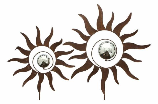 Preview: 2x Gartenstecker "Kugelsonne" aus Metall in Rost Optik, 103 & 127 cm hoch, Dekostecker, Gartendeko für Draußen