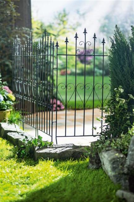 Dekozaun "Lilie" 111 cm hoch aus Metall, schwarz, Vintage Gartenzaun, Metallzaun, Steckzaun, Zierzaun, Vorgartenzaun