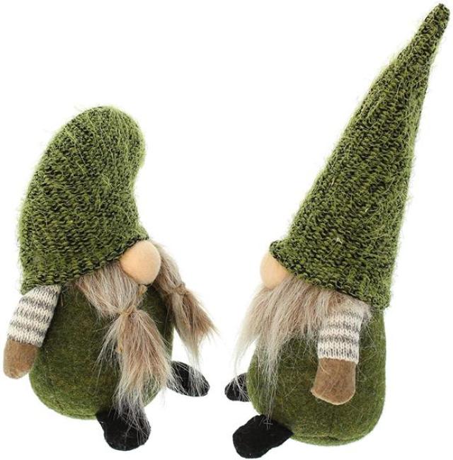 Preview: 2 Wichtel "Grünmützen" aus Textil, grün, 20 + 27 cm hoch, Dekofiguren