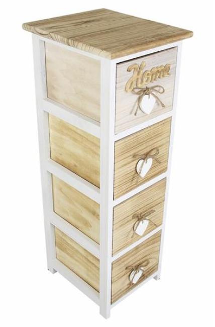 Preview: schmale Kommode "Home" aus Holz mit 4 Schubladen, Telefontisch, Flurkommode