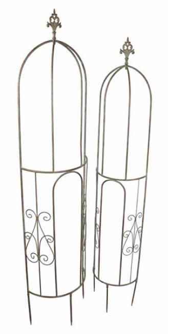 Preview: 2x Rankturm "Lilie" aus Metall, braun, 137 & 146 cm hoch, Rankhilfe halbrund, Rankkegel, Rankgerüst