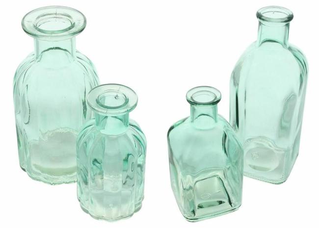 Preview: 4x Vase "Aqua" in türkis, 10-19 cm klein, aus klarem Glas, Tischvase, Blumenvase, Vasenset