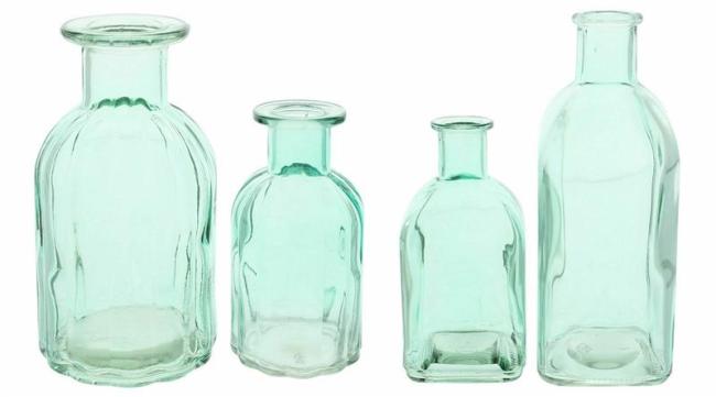 Preview: 4x Vase "Aqua" in türkis, 10-19 cm klein, aus klarem Glas, Tischvase, Blumenvase, Vasenset