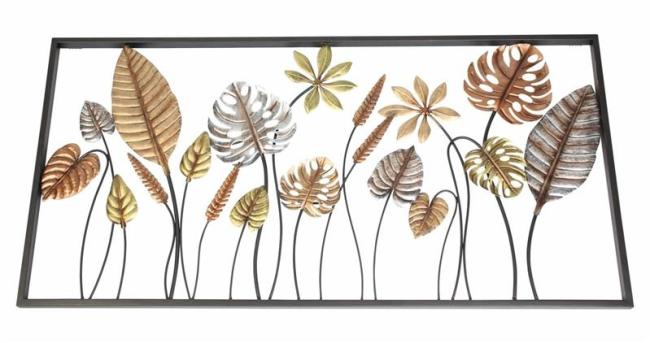 Preview: 3D Wandbild "Blätter" aus Metall, 90x45 cm, Metallbild, Wanddeko, Wandschmuck