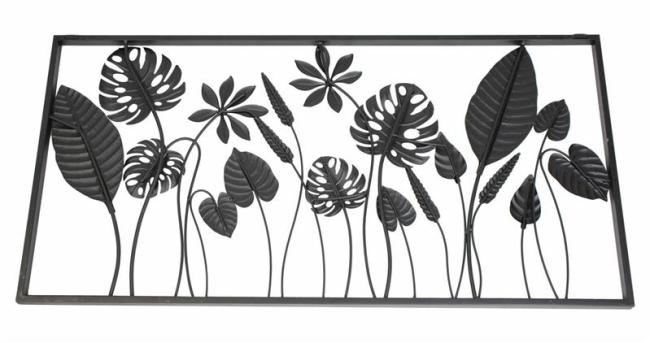 Preview: 3D Wandbild "Blätter" aus Metall, 90x45 cm, Metallbild, Wanddeko, Wandschmuck