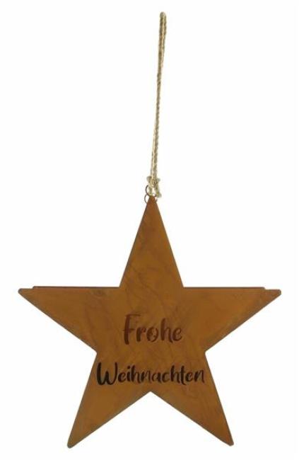 Preview: Outdoor Kerzenhalter "Stern" mit Schriftzug "Frohe Weihnachten" aus Metall mit Rost Finish, 45 cm hoch, Kerzenständer, Weihnachtsdeko, Gartendeko