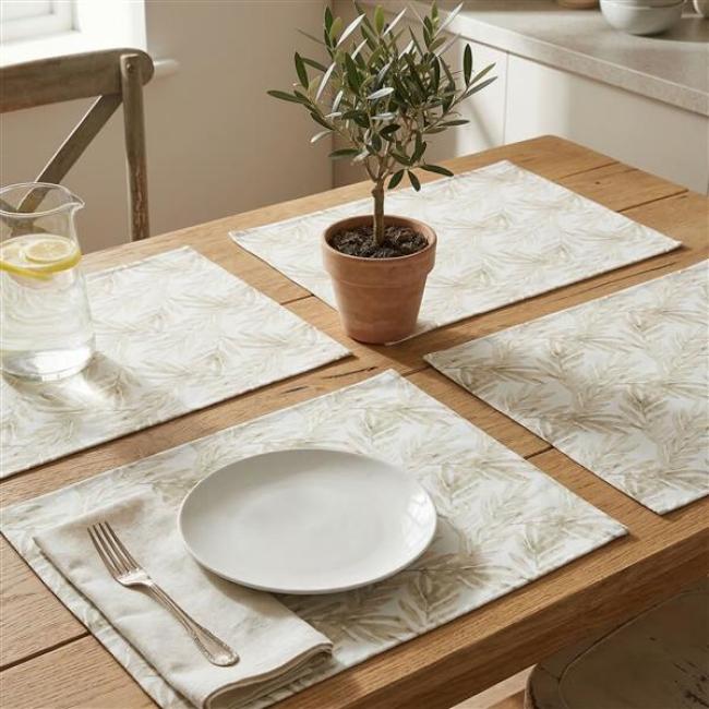 Preview: 4x Platzmatte "Zweige" weiß / braun, 44x33 cm, Platzset, Tischset