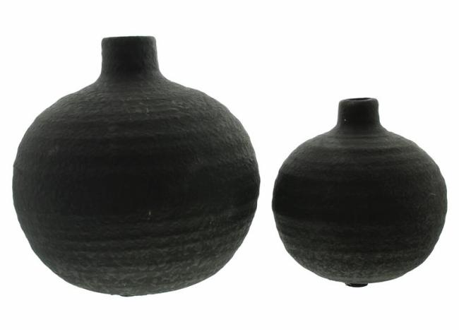 Preview: 2 Vasen "Noir" aus Zement in schwarz, Kugelform, Kugelvase, Betonvase, Vasenset