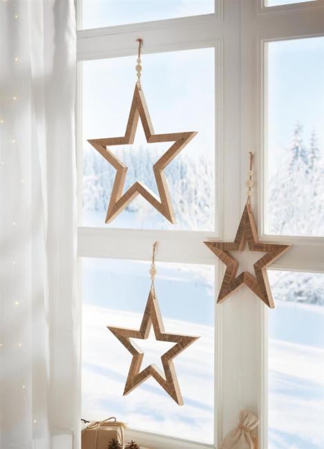 3 große Dekohänger "Stern" aus Holz Ø 24 + 29 +37 cm, Fensterdeko, Weihnachtsdeko, Holzsterne