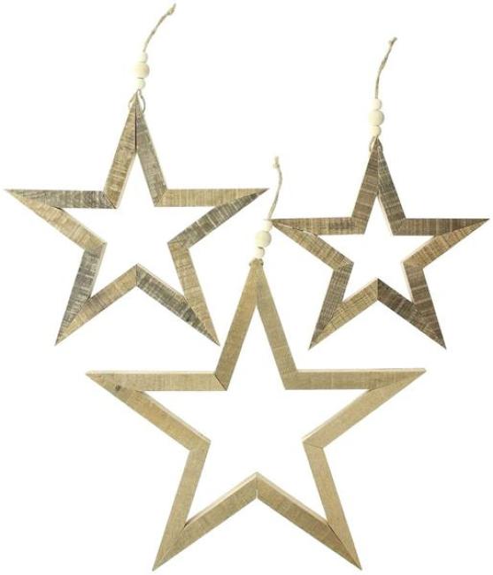 Preview: 3 große Dekohänger "Stern" aus Holz Ø 24 + 29 +37 cm, Fensterdeko, Weihnachtsdeko, Holzsterne