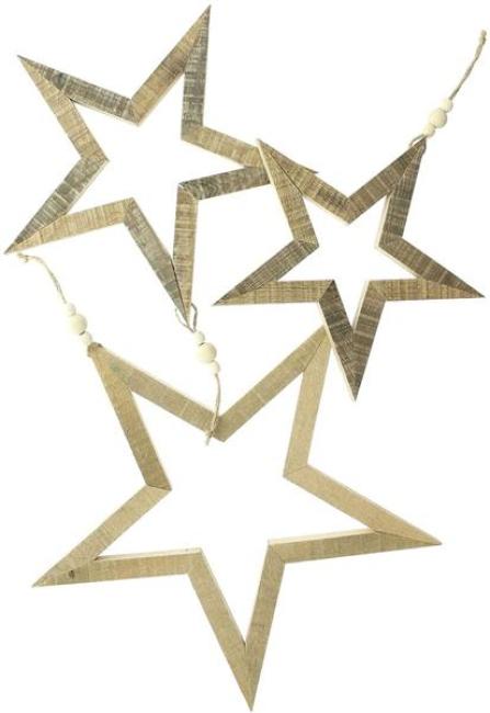 Preview: 3 große Dekohänger "Stern" aus Holz Ø 24 + 29 +37 cm, Fensterdeko, Weihnachtsdeko, Holzsterne