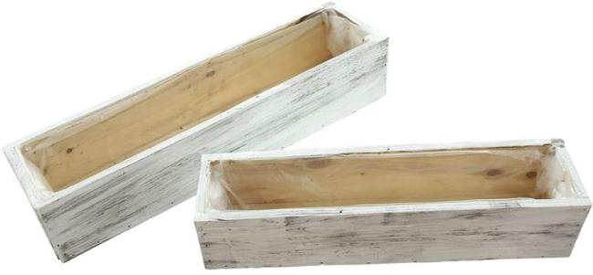 Preview: 2x Pflanzkasten "Shabby" aus Holz in weiß, Blumenkasten, Balkonkasten, Pflanzgefäß, Gartendeko für Draußen