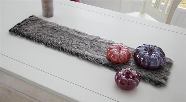 Preview: Tischläufer aus Kunstfell, schwarz / grau, 20x90 cm, Tischband, Mitteldecke
