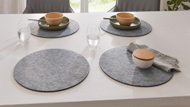 4er Set Platzmatte aus Filz, grau, rund, Ø 35 cm, Tischset, Platzset