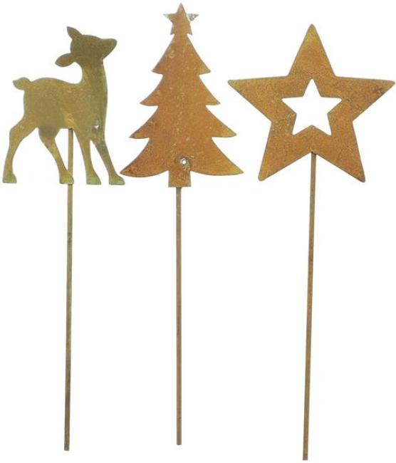 9 Dekostecker "Winterwald" aus Metall in Rost Optik, Stecker für Adventskranz, Gesteck & Blumentopf, Blumenstecker, Metallstecker