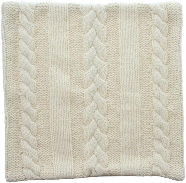 Preview: Kissenhülle "Strick" mit Zopfmuster, beige, 45x45 cm, Kissenbezug, Zierkissenbezug