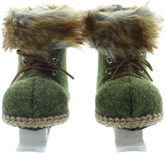 Paar Deko Schlittschuhe aus Filz, grün, mit Kunstfell, Winterdeko, Dekofigur
