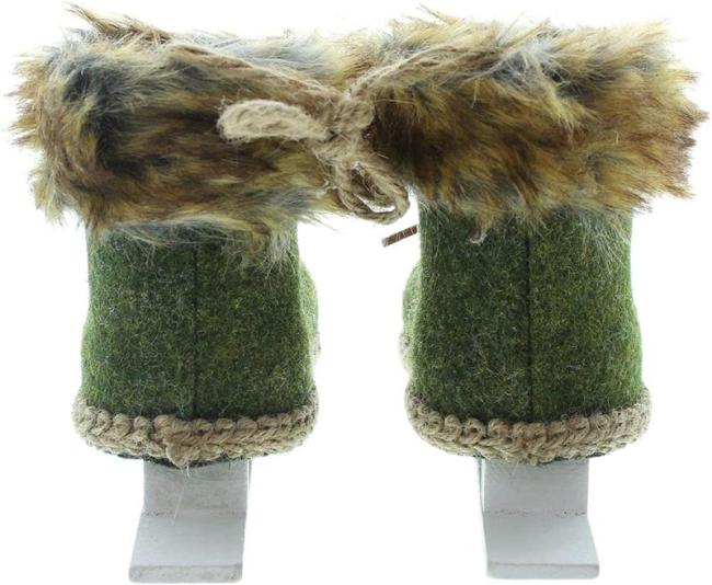 Paar Deko Schlittschuhe aus Filz, grün, mit Kunstfell, Winterdeko, Dekofigur