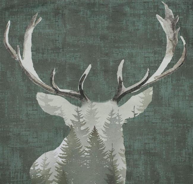 Kissenhülle "Waldhirsch", 45x45 cm, grün in Samt Optik, Kissenbezug mit Hirsch Motiv, Zierkissenbezug